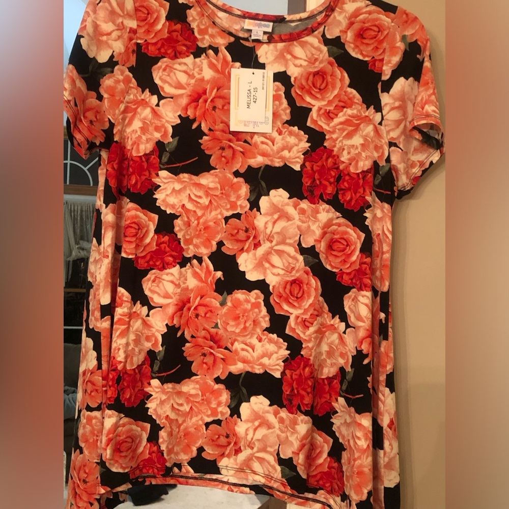 LuLaRoe Melissa Black and Floral Blouse